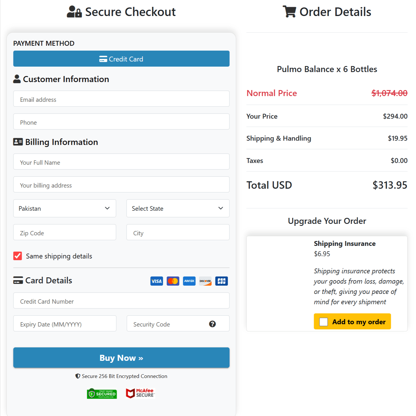 Pulmobalance Checkout page